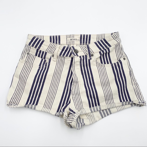 ROXY Stripy Eighty Denim Striped Shorts White/Blue Size 27 - Picture 2 of 10